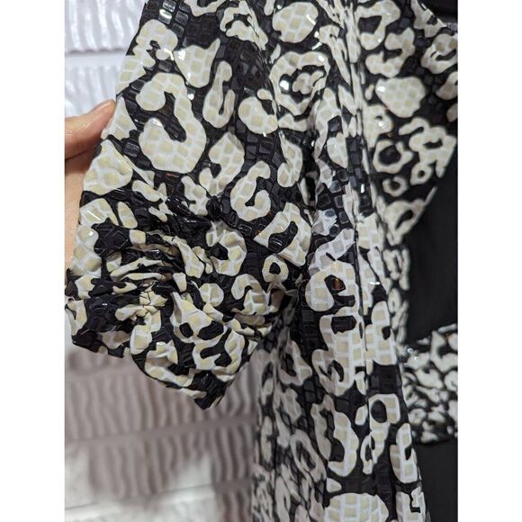 Perceptions Women's Black Tan Shiny Sparkle Abstract 2 Piece Jacket & Dress 16 - Picture 5 of 8